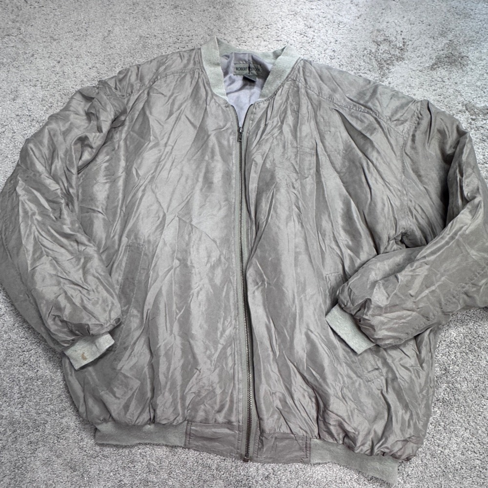 Robert Stock Men's Large Full Zip SIlk Jacket Vintage Lightweight Bomber